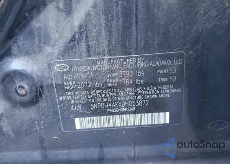 2011 Hyundai Elantra Gls из США, поврежденный, VIN 5NPDH4AEXBH053872